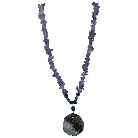 Barse Purple Amethyst Carved Rose Pendant Necklace 19